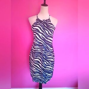 Boston Proper Ladies Blue Tinted Zebra Print Mini Cocktail Dress (Size Small)